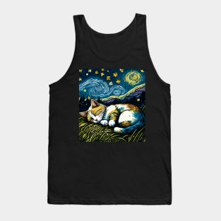 Van Gogh - Starry Night Cat - Cat Lover Tank Top